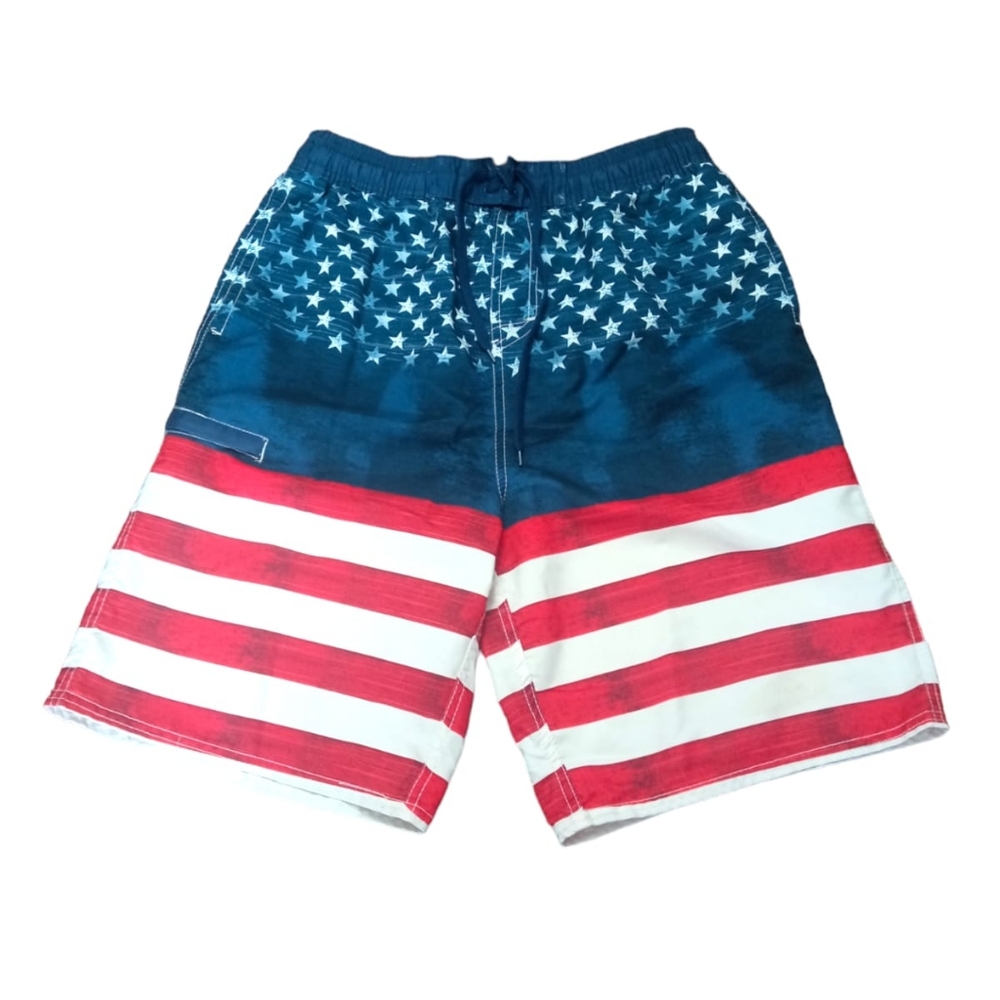 Pacific Scene Patriotic Swimming Shorts Sz M White/Red/Blue